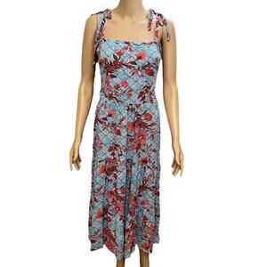 Knox Rose Floral Midi Dress XL Smocked Tiered Tied Strap A-line Boho Vacation